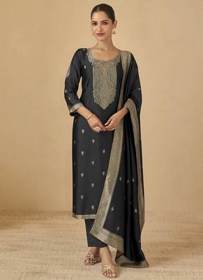 Black viscose silk jacquard wedding wear salwar suit 1