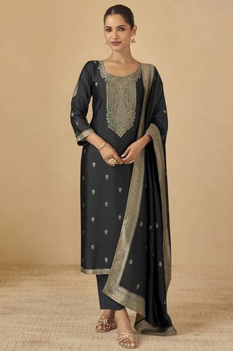 Black viscose silk jacquard wedding wear salwar suit