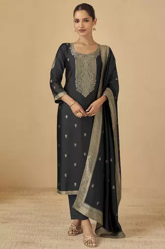 Black viscose silk jacquard wedding wear salwar suit