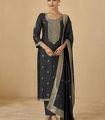 Black viscose silk jacquard wedding wear salwar suit