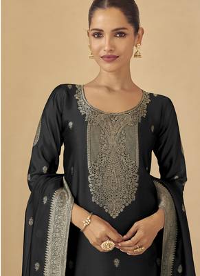 Black viscose silk jacquard wedding wear salwar suit 2