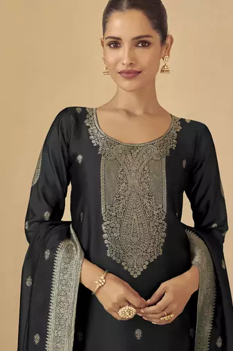 Black viscose silk jacquard wedding wear salwar suit