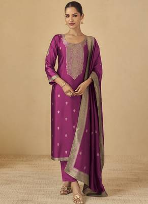 Purple viscose silk jacquard wedding wear salwar suit 1
