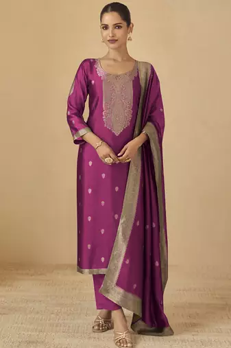 Purple viscose silk jacquard wedding wear salwar suit