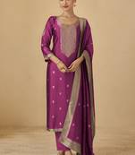 Purple viscose silk jacquard wedding wear salwar suit