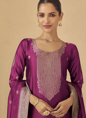 Purple viscose silk jacquard wedding wear salwar suit 2