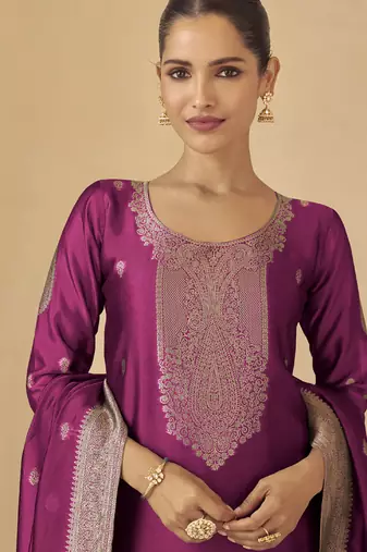 Purple viscose silk jacquard wedding wear salwar suit