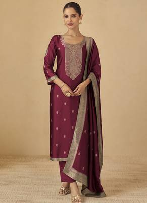 Maroon viscose silk jacquard wedding wear salwar suit 1