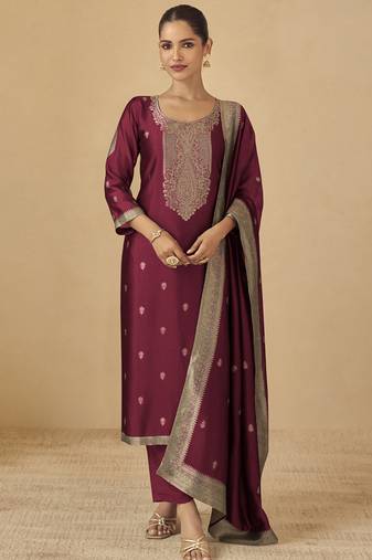 Maroon viscose silk jacquard wedding wear salwar suit