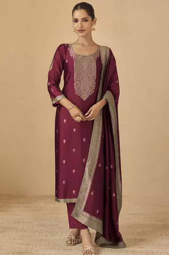 Maroon viscose silk jacquard wedding wear salwar suit