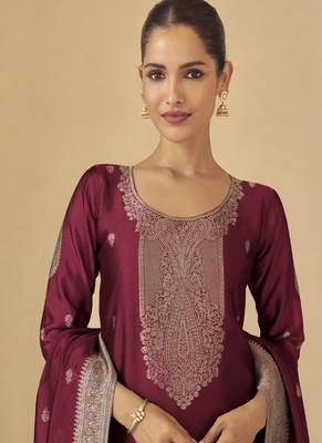 Maroon viscose silk jacquard wedding wear salwar suit 2