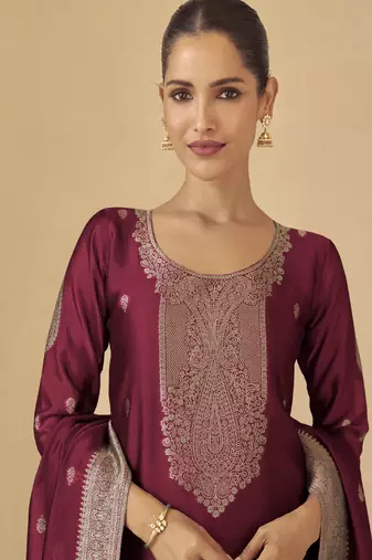 Maroon viscose silk jacquard wedding wear salwar suit