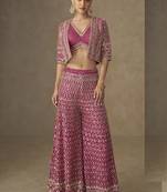 Pink georgette embroidered & handwork jacket palazzo Set