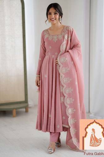 Elegant Embroidered Sequence Designer Anarkali Three Piece Se