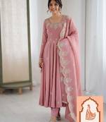 Elegant Embroidered Sequence Designer Anarkali Three Piece Se