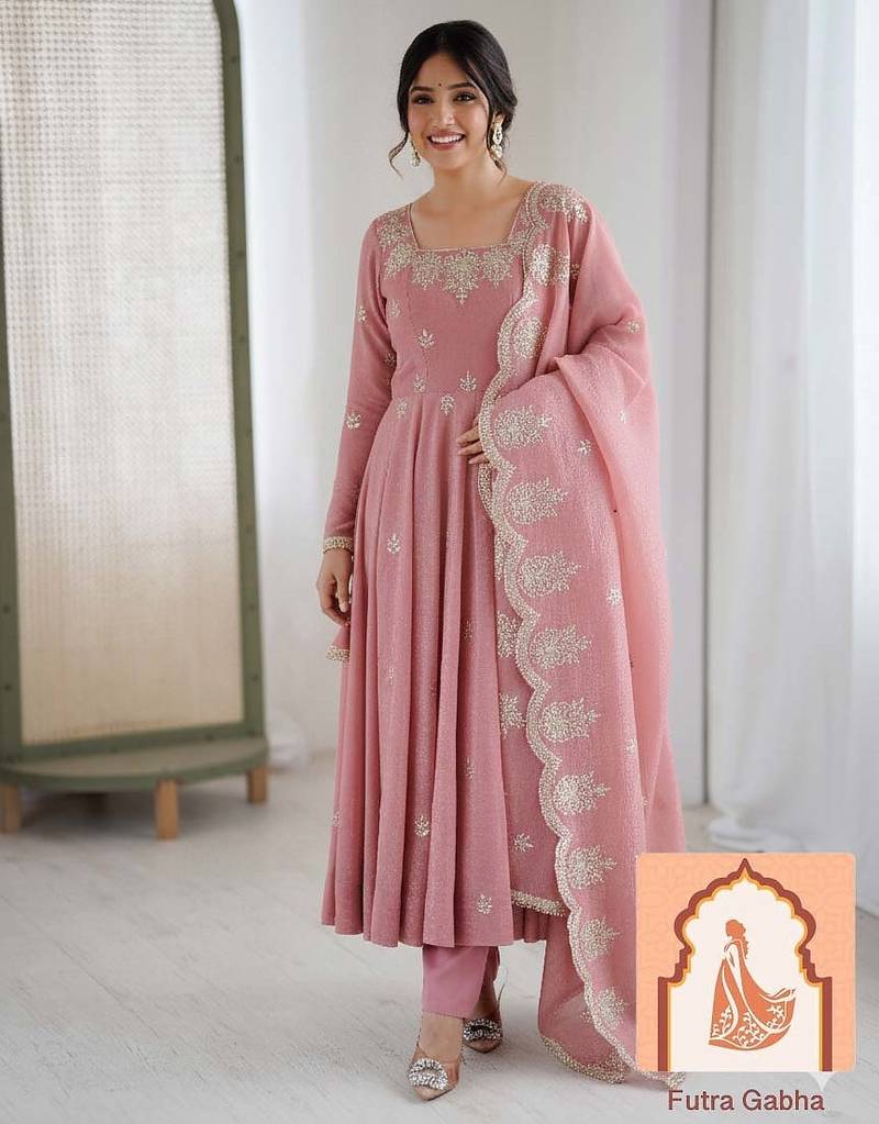 Elegant Embroidered Sequence Designer Anarkali Three Piece Se