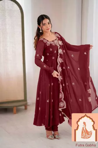 Elegant Embroidered Sequence Designer Anarkali Three Piece Se