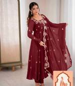 Elegant Embroidered Sequence Designer Anarkali Three Piece Se