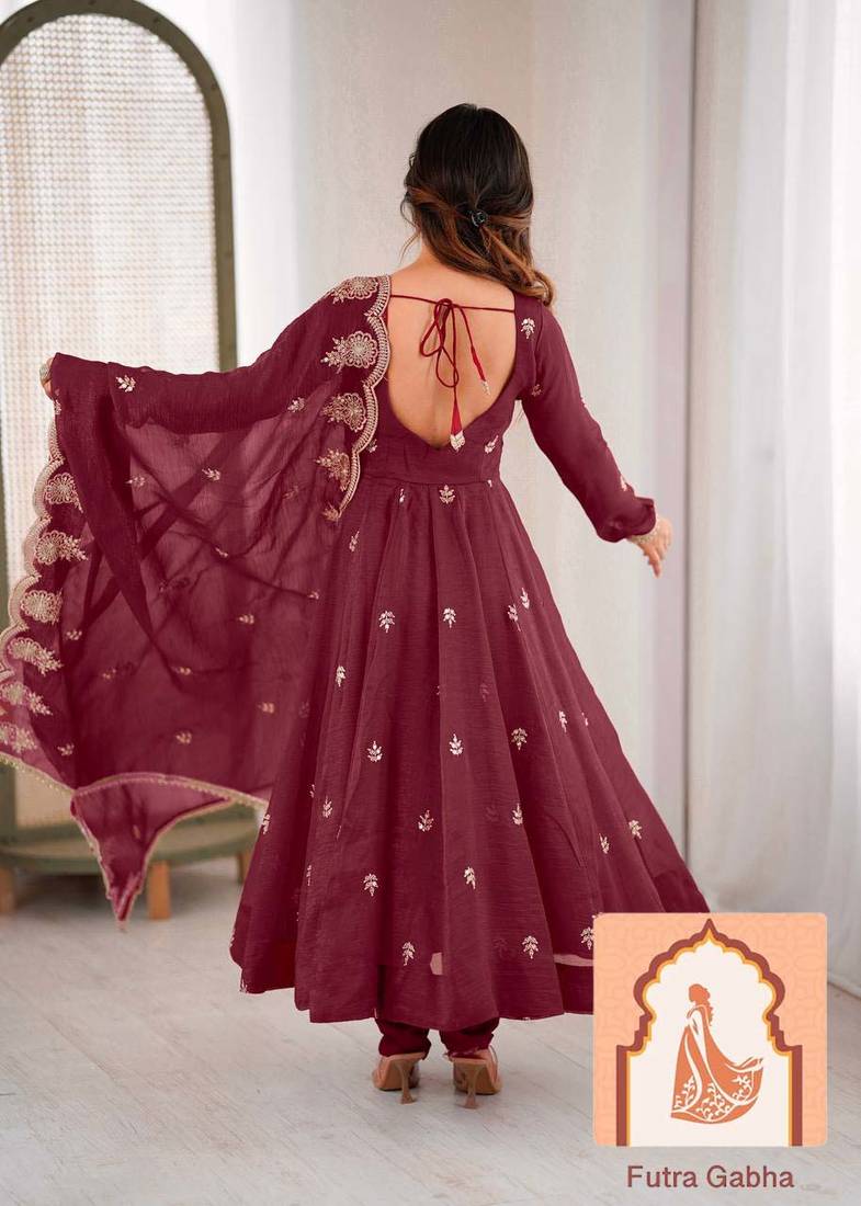 Elegant Embroidered Sequence Designer Anarkali Three Piece Se