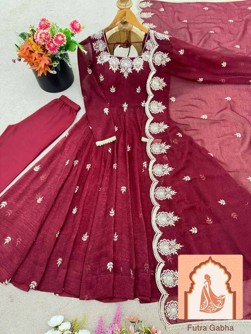 Elegant Embroidered Sequence Designer Anarkali Three Piece Se