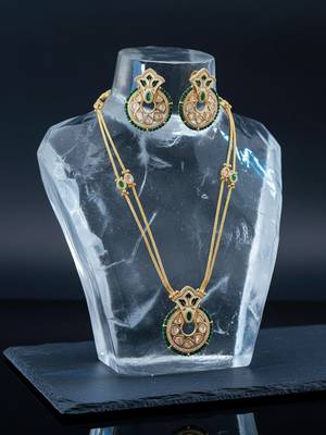Handcrafted polki delicate brass necklace set with golden plating 1