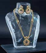 Handcrafted polki delicate brass necklace set with golden plating
