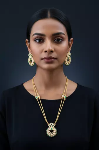 Handcrafted polki delicate brass necklace set with golden plating