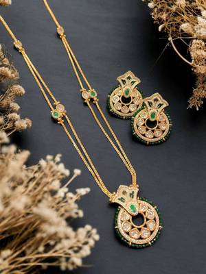 Handcrafted polki delicate brass necklace set with golden plating 3