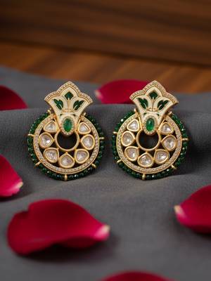 Handcrafted polki delicate brass necklace set with golden plating 4