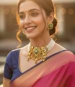 Handcrafted fusion brass choker with beaded cheed design