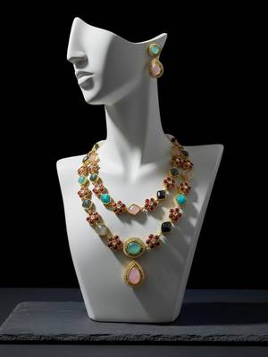 Victorian style handcrafted semi-precious stone brass necklace set 1