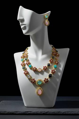Victorian style handcrafted semi-precious stone brass necklace set