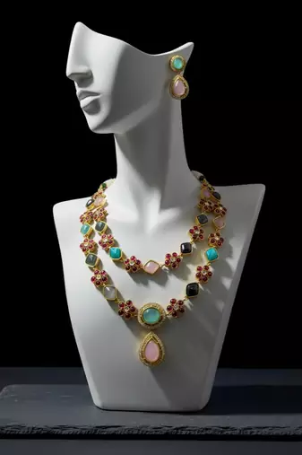 Victorian style handcrafted semi-precious stone brass necklace set