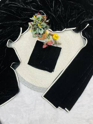 Black Viscose Velvet Peral Lace Work Saree with Blouse 4