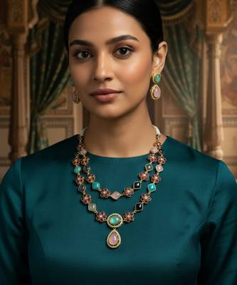Victorian style handcrafted semi-precious stone brass necklace set 3