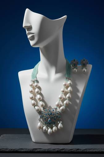 Elegant handcrafted dual-layer pearl beaded necklace set