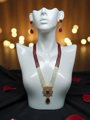 Royal red & pearl golden plated handcrafted necklace set 1
