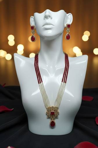 Royal red & pearl golden plated handcrafted necklace set