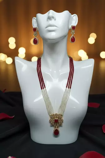 Royal red & pearl golden plated handcrafted necklace set