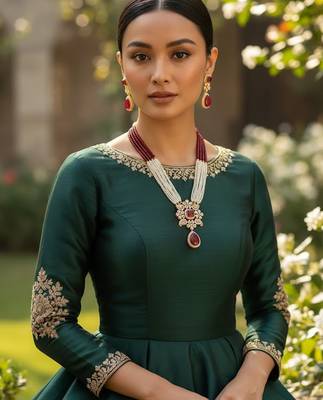 Royal red & pearl golden plated handcrafted necklace set 3