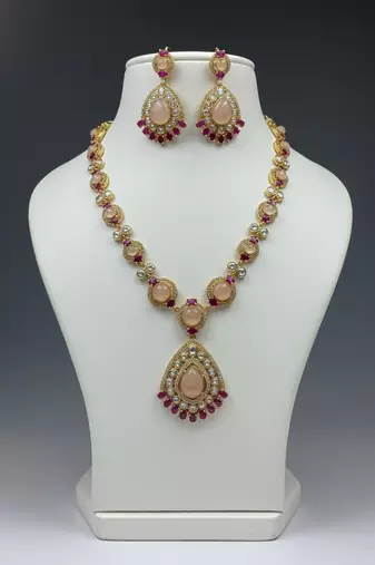 Royal semi-precious stone moissanite polki necklace set