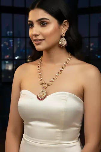 Royal semi-precious stone moissanite polki necklace set