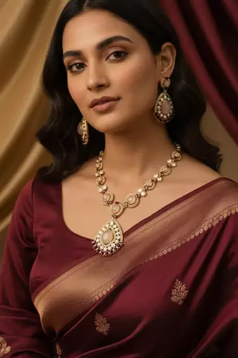 Royal semi-precious stone moissanite polki necklace set
