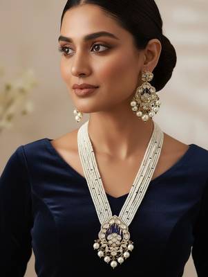 Elegant handcrafted pearl & golden plated necklace set 3