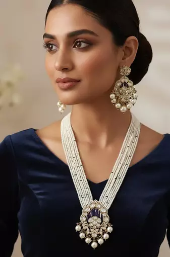 Elegant handcrafted pearl & golden plated necklace set
