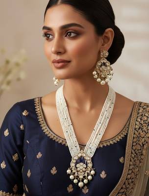 Elegant handcrafted pearl & golden plated necklace set 4