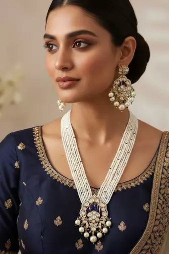 Elegant handcrafted pearl & golden plated necklace set