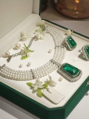 Elegant pearl choker set with grand emerald-green polki pendant 2
