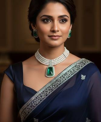 Elegant pearl choker set with grand emerald-green polki pendant 4