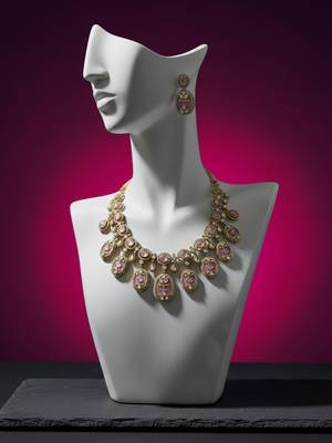Handcrafted holdali victorian-polish moissanite polki necklace set 1